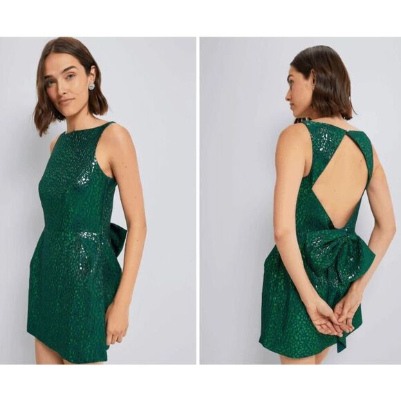 Saylor Emerald Asher Mini Dress Tuckernuck Side Zip Back Bow Green Size Small - Picture 1 of 11